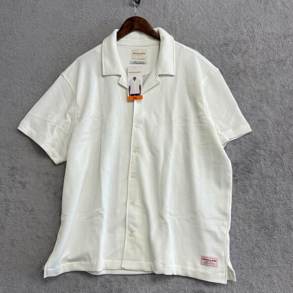 NEW Scotch & Soda Men's XXL White Textured Short Sleeve Button Up Shirt - Picture 3 of 9